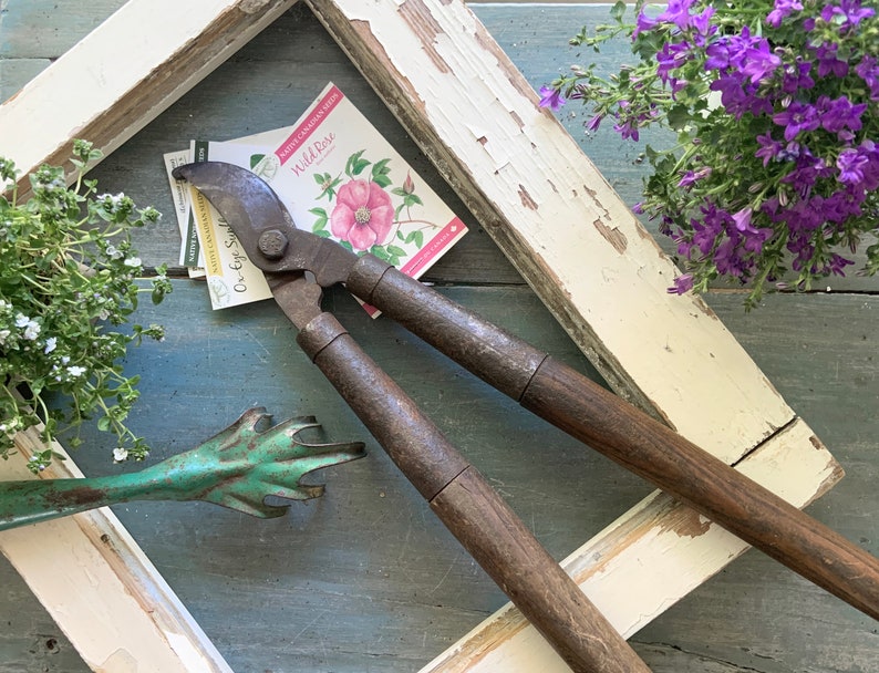 RUSTIC PRUNING SHEARS LongHandle Vintage Antique Gardening Etsy