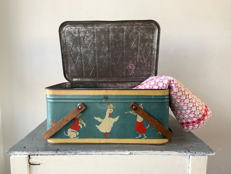 Vintage Picnic Basket Metal Box With Handles Planter Etsy