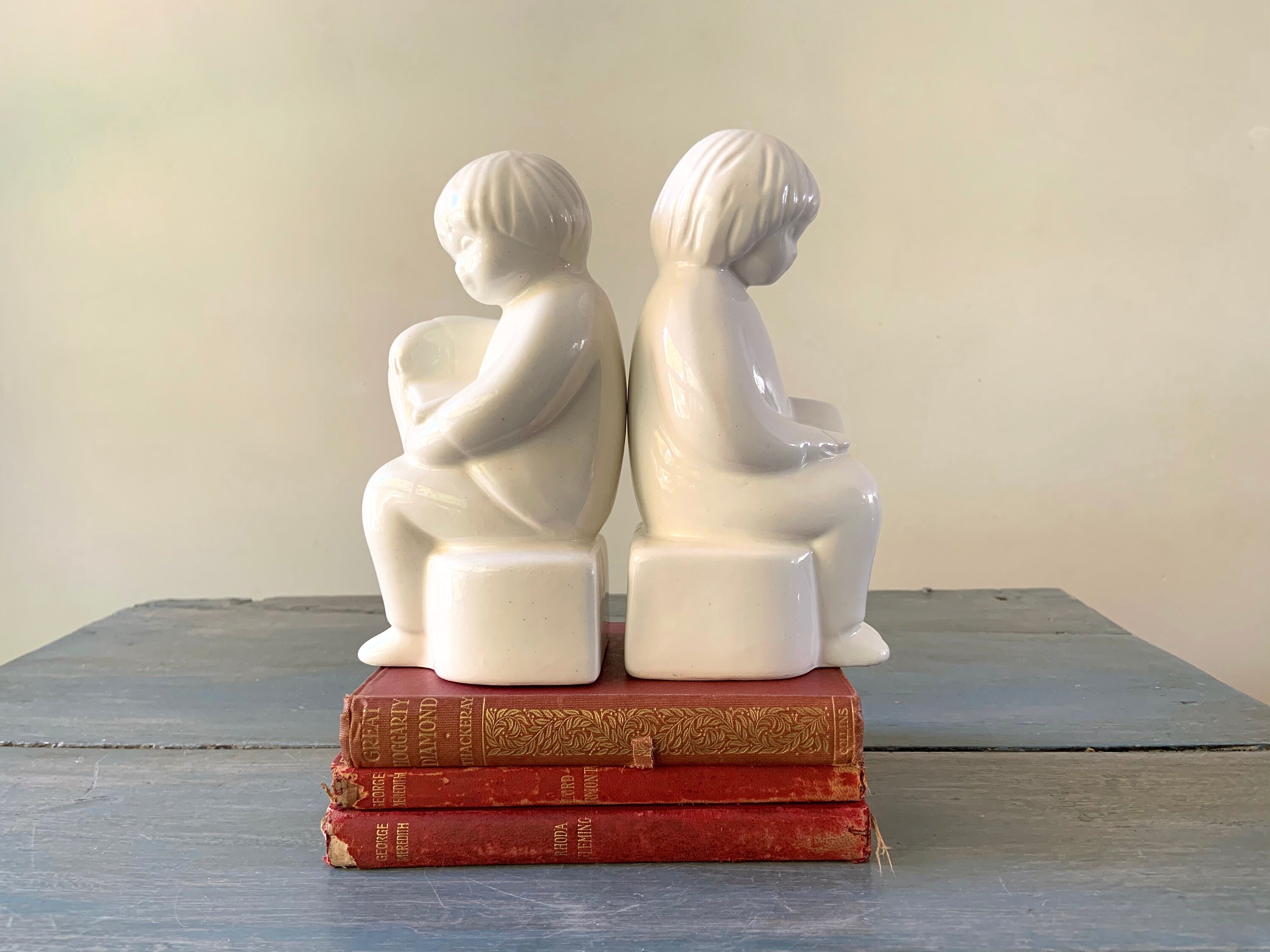BOY & GIRL BOOKENDS Vintage White Book Ends Mid Century Etsy