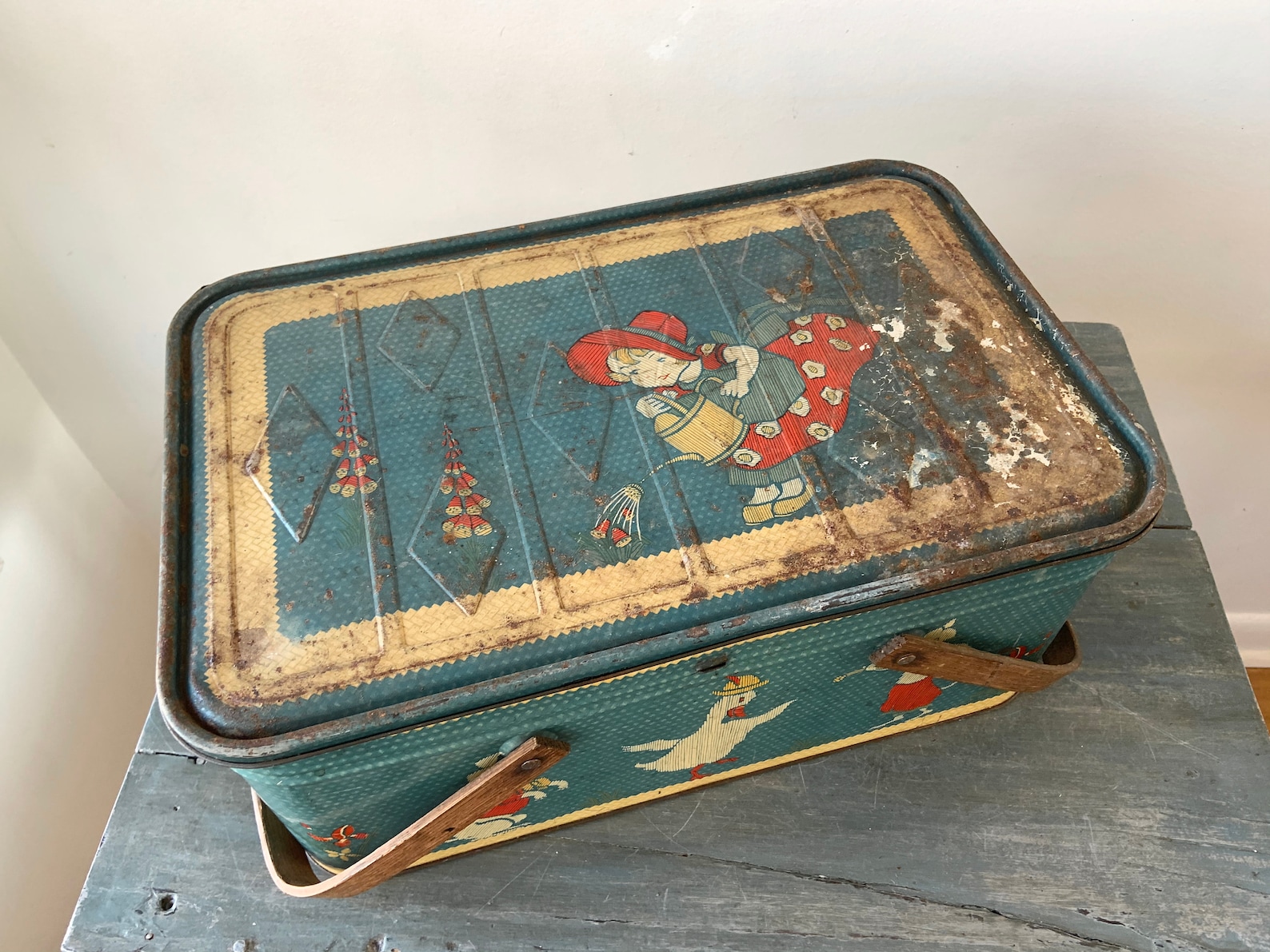 Vintage Picnic Basket Metal Box With Handles Planter Etsy