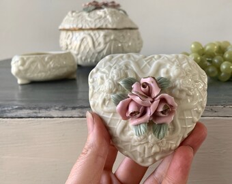 Roses and Heart Ring Box with Lid