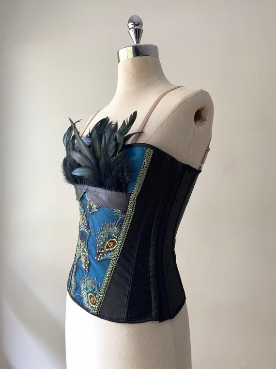 Vintage Feathered Corset | Vintage Boned Bustier |