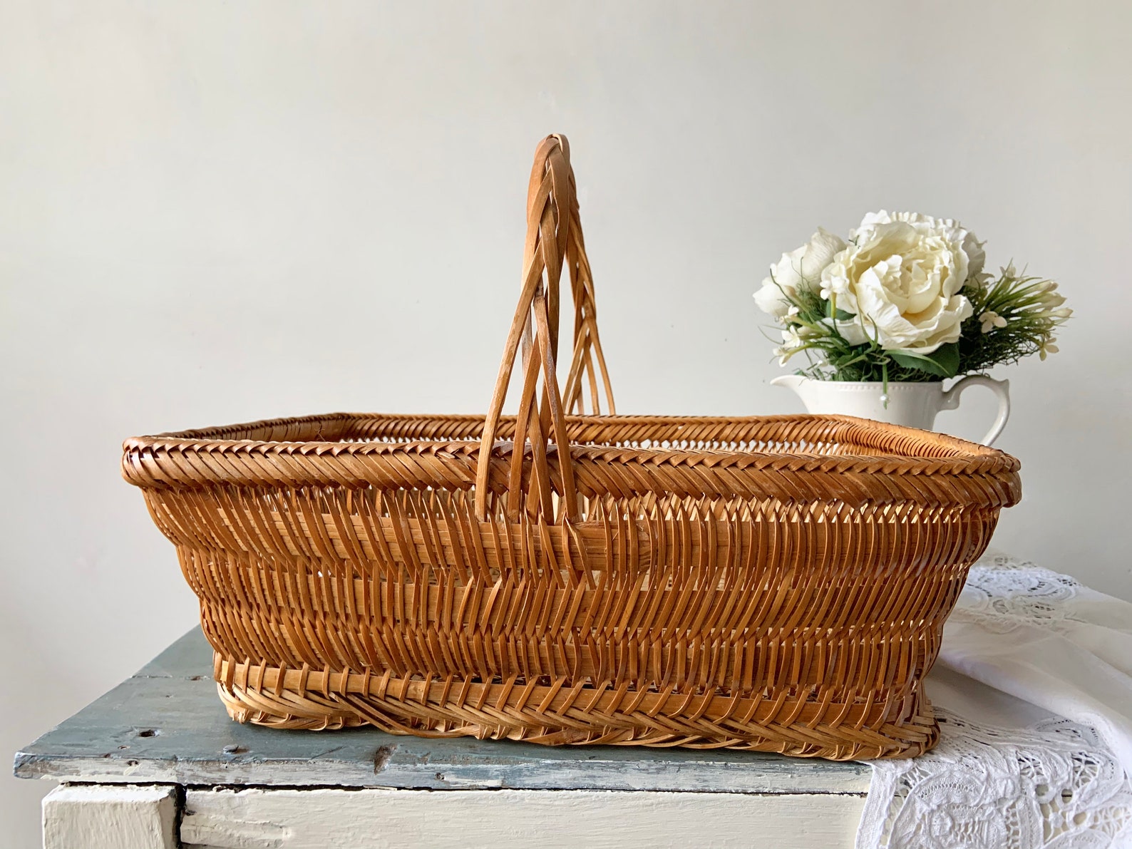 SWEET DECOR BASKET Rectangular Wicker Basket with Handle Etsy