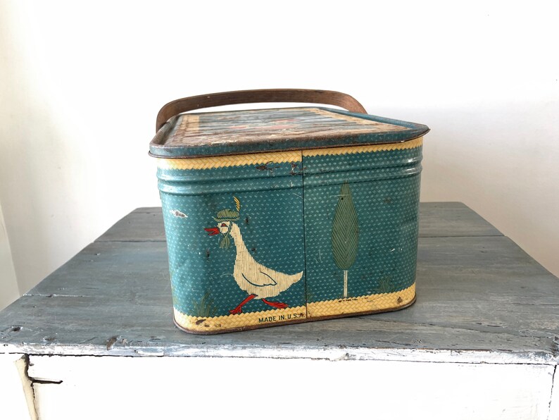 Vintage Picnic Basket Metal Box With Handles Planter Etsy
