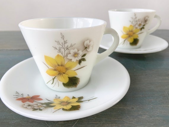 Aesthetic Cottagecore Hand Painted Floral Ceramic Mug and Saucer Set
