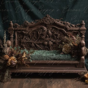 Newborn, Digital Backdrop, Digital Background, baby, girl, boy, bed, flowers, whimsical, wood, boho