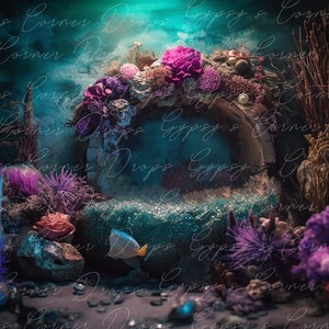 Newborn, Digital Backdrop, Digital Background, baby, Girl, Mermaid, bed, under the sea, romantic, fairytale, whimsical