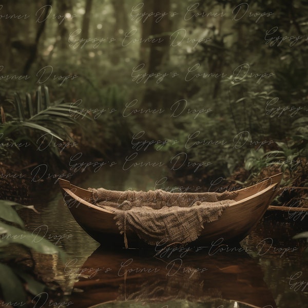 Newborn, Digital Backdrop, Digital Background, baby, girl, boy, boat, forest, jungle, canoe