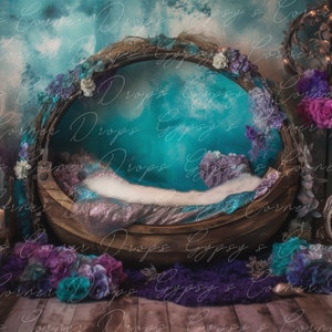 Newborn, Digital Backdrop, Digital Background, baby, Girl, Mermaid, bed, under the sea, romantic, fairytale, whimsical