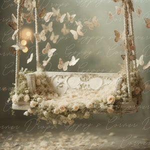 Set of 5, Newborn, Digital Backdrop, Digital Background, Swing, Butterflies, Romantic