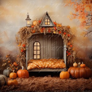 3er Set, Neugeborene Digitale Kulissen Halloween und Herbst Herbst Themenbett für ein Baby Mädchen oder Jungen in orange mit Kürbissen