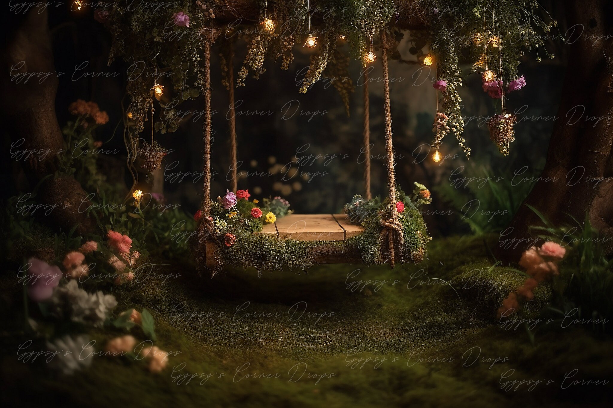 Enchanted Forest Backdrop 5x3ft - Galaxy Starry Sky With Green Meadow Photo Background