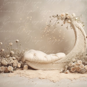 Newborn, Digital Backdrop, Digital Background, baby, girl, boy, boho, cream, moon, whimsical