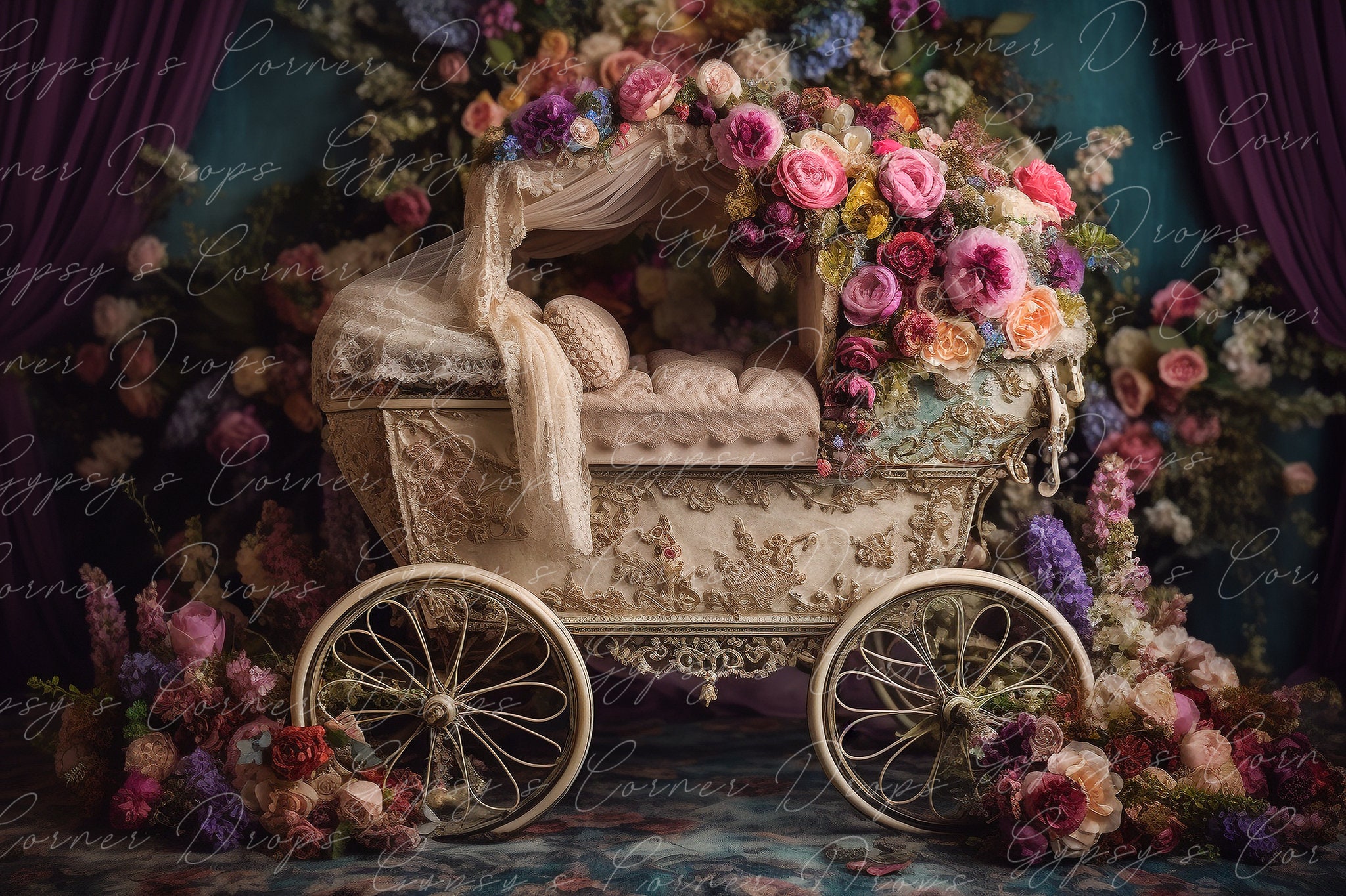 Newborn, Digital Backdrop, Digital Background, Baby, Girl, Carriage ...