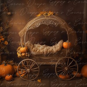Newborn Digital Backdrops Halloween and Fall Autumn themed carriage for a baby girl or boy with pumpkins