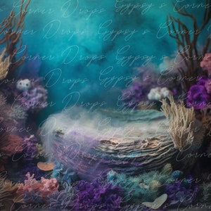 Newborn, Digital Backdrop, Digital Background, baby, Girl, Mermaid, bowl, under the sea, romantic, fairytale, whimsical