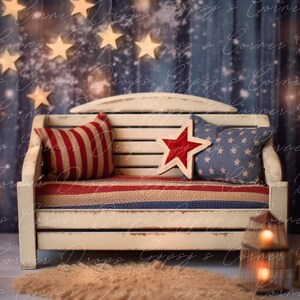 Set of 4, Newborn, Digital Backgrounds, Backdrops, stars and stripes, baby, boy, girl, bed, red, white, blue, Independence day, 4th of July