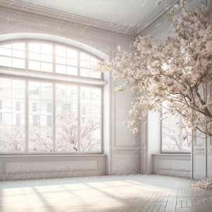 Maternity, Digital Backdrop, Digital Background, Overlay, Model, girl, room, floral, cream, white, romantic, flowers