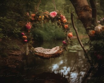 Newborn, Digital Backdrop, Digital Background, baby, Girl, hoop, wreath, floral, victorian, romantic, fairytale, storybook
