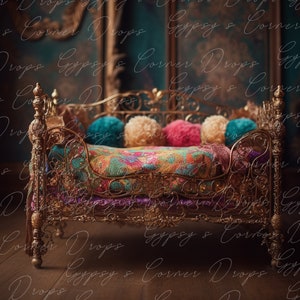 Newborn, Digital Backdrop, Digital Background, baby, girl, bed, flowers, fairytale, storybook, romantic, lace, jewel tones