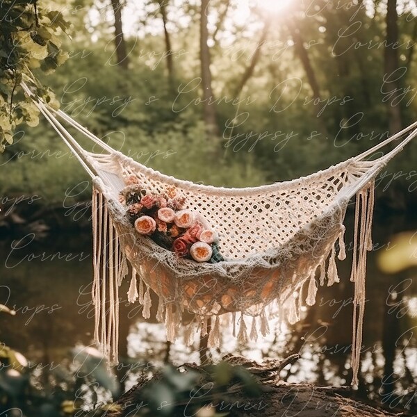 Newborn, Digital Backdrop, Digital Background, baby, boy, girl, moss, hammock, forest, flowers, whimsical, fairytale, storybook