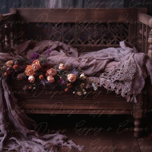 Newborn, Digital Backdrop, Digital Background, baby, girl, boy, bed, flowers, whimsical, wood, boho