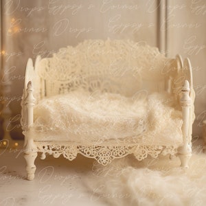 Newborn, Digital Backdrop, Digital Background, baby, girl, bed, flowers, fairytale, wicker, romantic, lace, cream, storybook