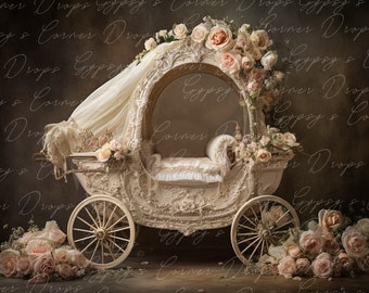 Newborn, Digital Backdrop, Digital Background, baby, Girl, carriage, floral, victorian, princess, fairytale, storybook
