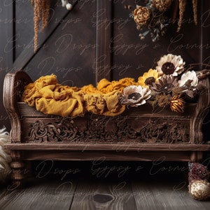 Newborn, Digital Backdrop, Digital Background, baby, girl, boy, bed, flowers, whimsical, wood, boho