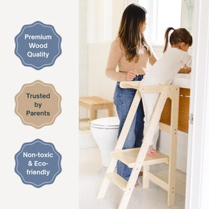 Tour de cuisine Montessori pliable : escabeau en bouleau de la Baltique