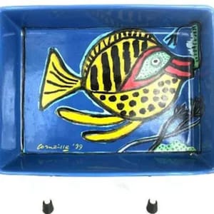 Corneille Keramik Schale, Fisch Design, signiert & datiert 1999