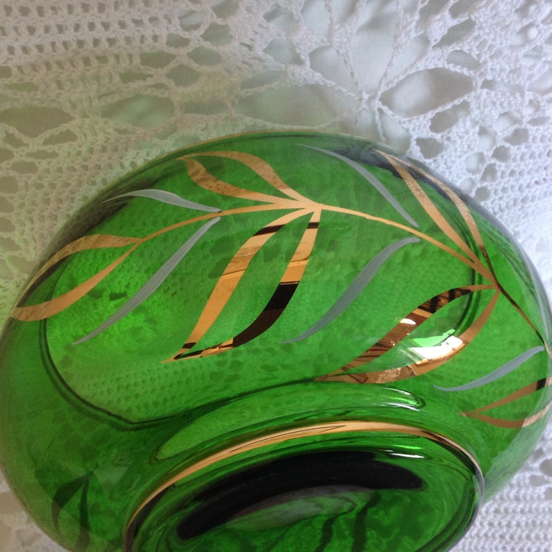 Beautiful vintage green glass gold trim bowl Etsy