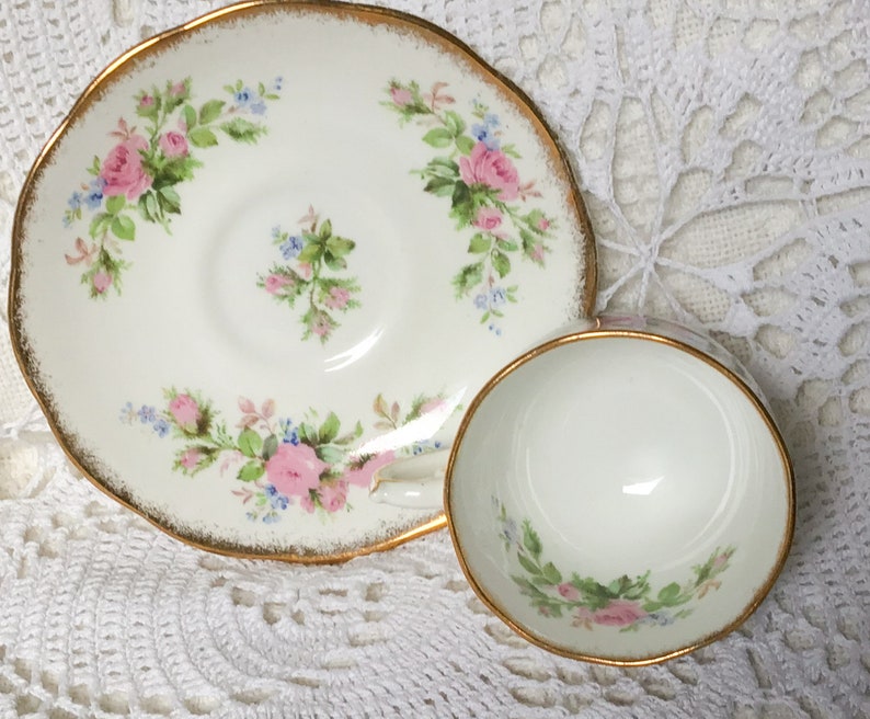 Lovely Moss Rose Bone China Cup And Saucer Set, Roslyn China 1 - Etsy