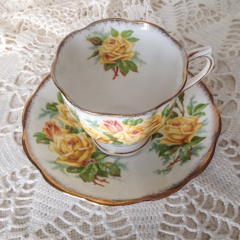 Lovely Yellow tea Rose Pattern Bone China Cup & Etsy