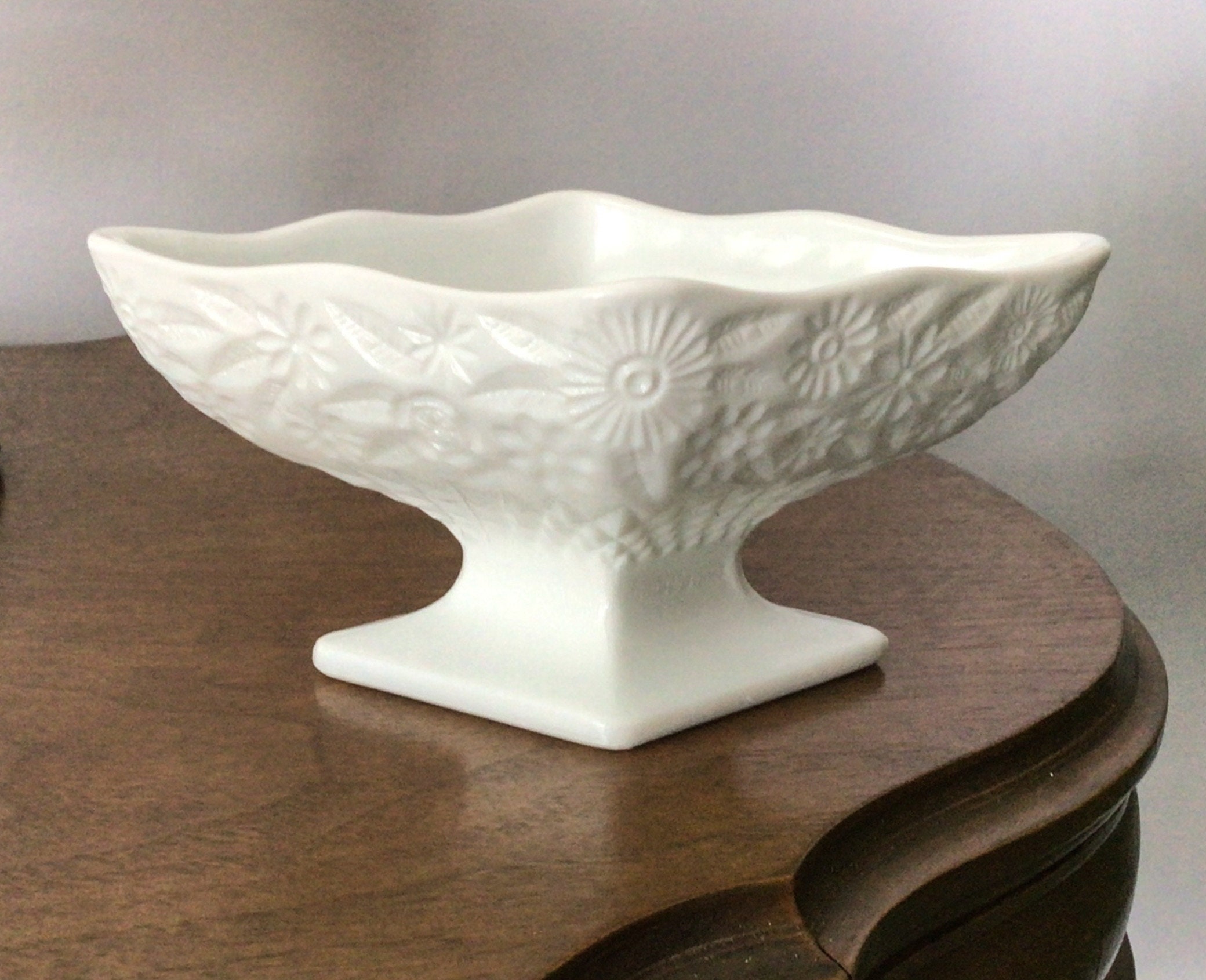 Milk Glass Diamond Shape Pedestal Candy Dish, Indiana Glass Etsy UK