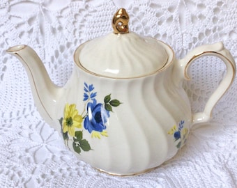 Vintage Sadler swirl teapot, yellow and blue florals, made in England