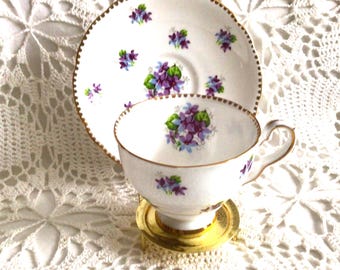 Vintage Royal Stafford Sweet Violets Teacup and Saucer, Bone China England, Purple Floral Cup, Gold Trim Tea Set