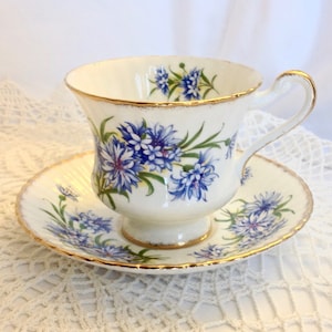 Blue is Beautiful, gorgeous blue floral Paragon bone china teacup saucer set