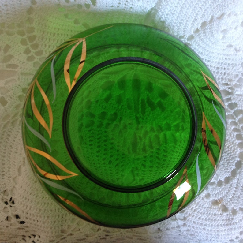 Beautiful vintage green glass gold trim bowl Etsy