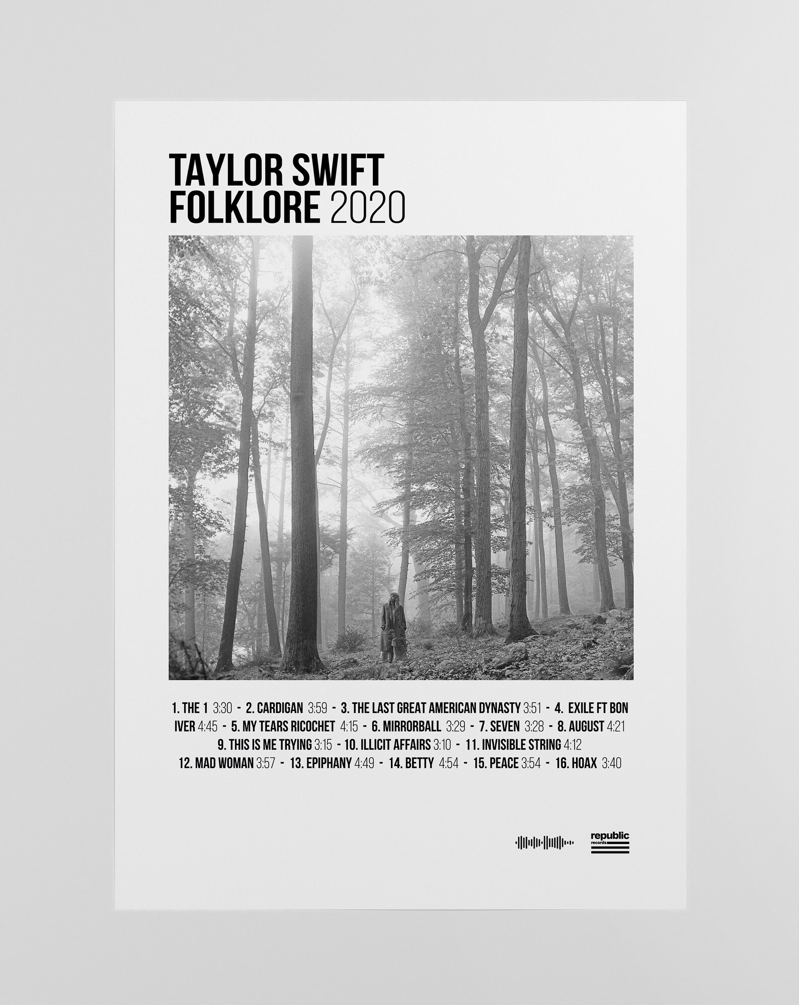 Folklore Taylor Swift Álbum Poster Print Cartel de portada Etsy