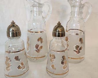 Anchor Hocking Gold Leaf Starlyte Oil and Vinegar Cruet Set