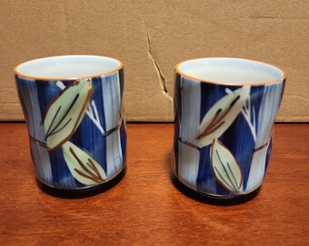 Japanese Ceramic Yunomi Teacups with a Bamboo Pattern