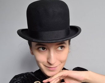 7 14 Wool Hat Derby Hats 1920s Costume Hats Dobbs 1930s Mens Hats Black Bowler Bowler Hat Vintage For Theater Mens Hats