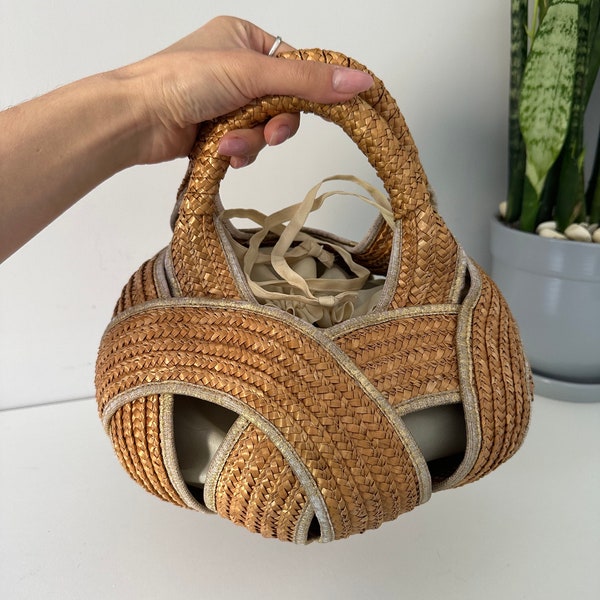 Vintage handle bag, eco-friendly, straw bag, purse, handbag