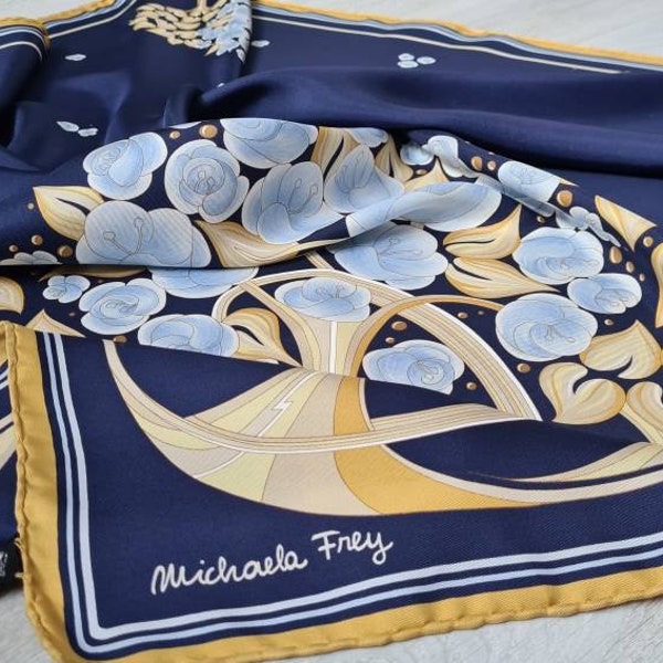 Michaela Frey silk vintage dark blue scarf