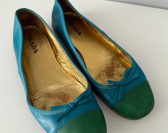 Prada bleu vert classique femmes Italie, chaussures de ballet