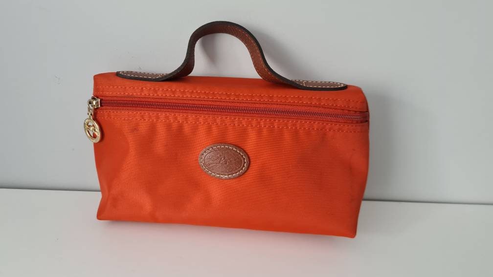 Longchamp Le Pliage Orange Nylon Fabric Cosmetic Bag 