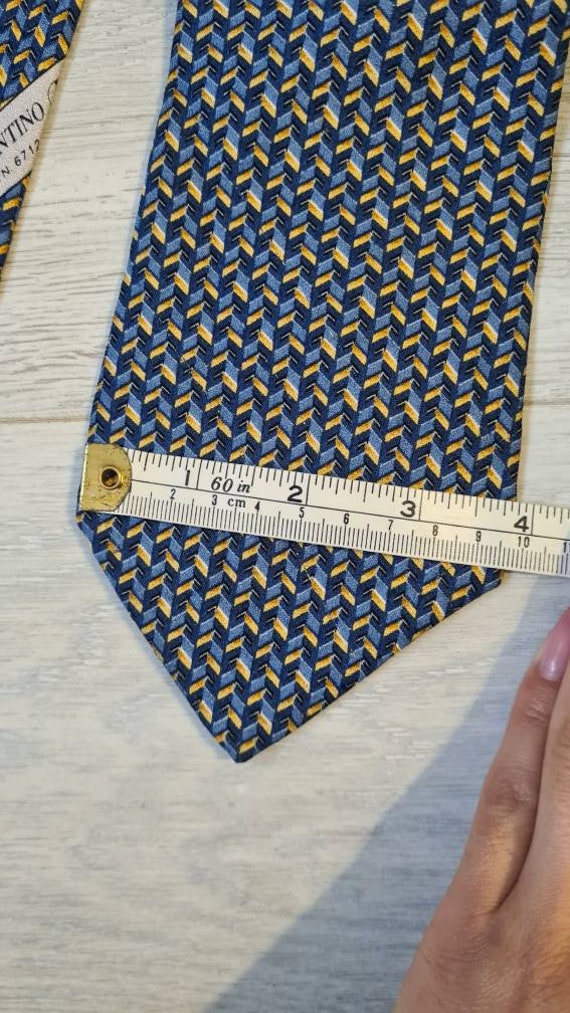 Valentino blue yellow silk vintage tie - image 5