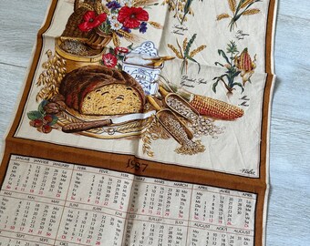 Vintage tie cotton towel, calendar towel, born in 1987 Fisba