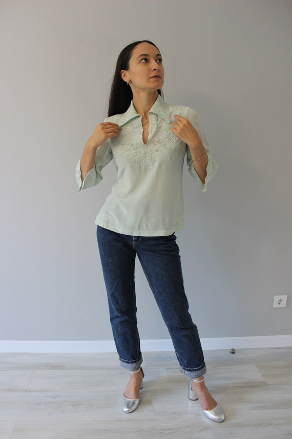 Vintage blouse from Peony, made in shanghai, pista